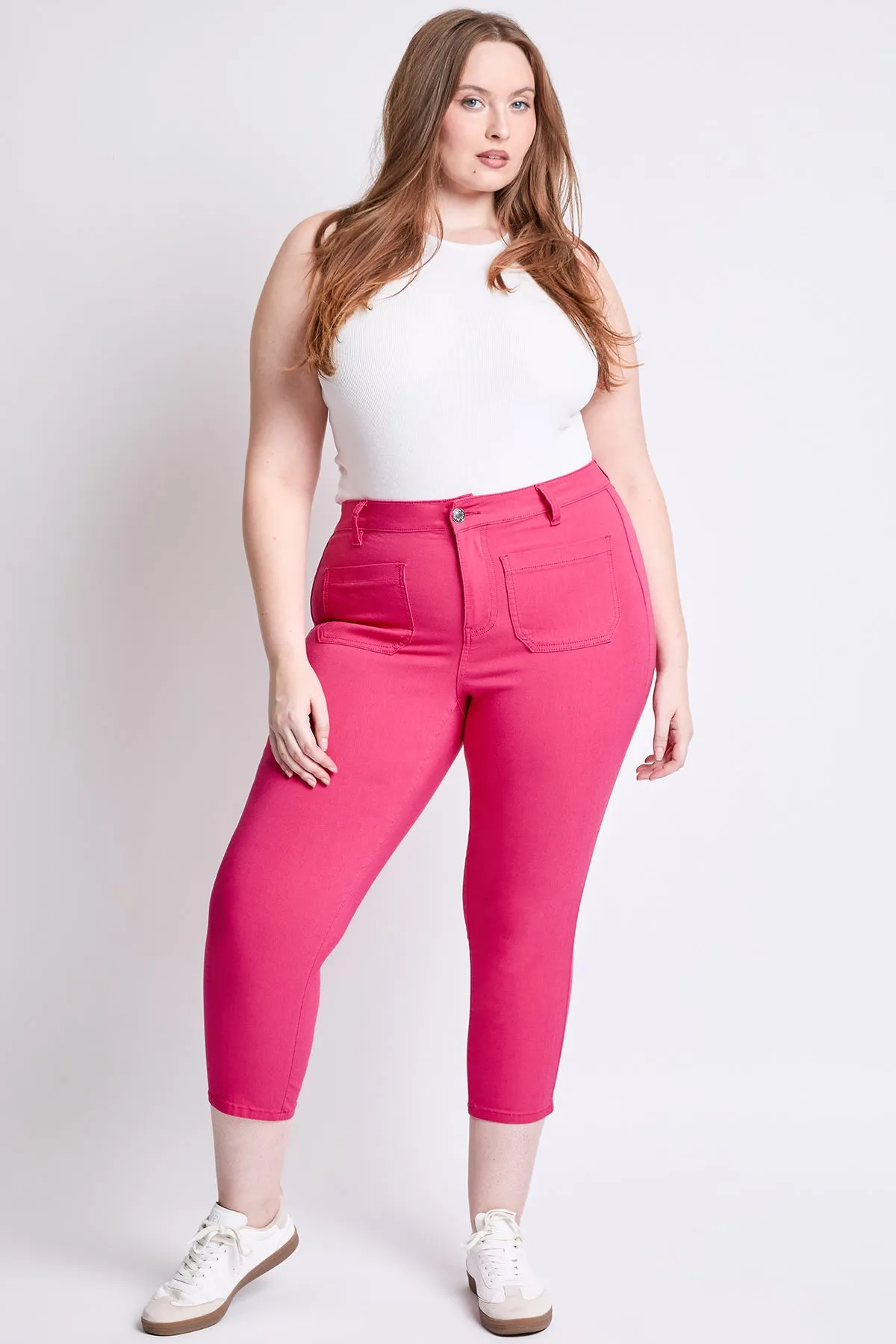 Women's Plus High Rise Crop Straight Leg Pants, French Pink