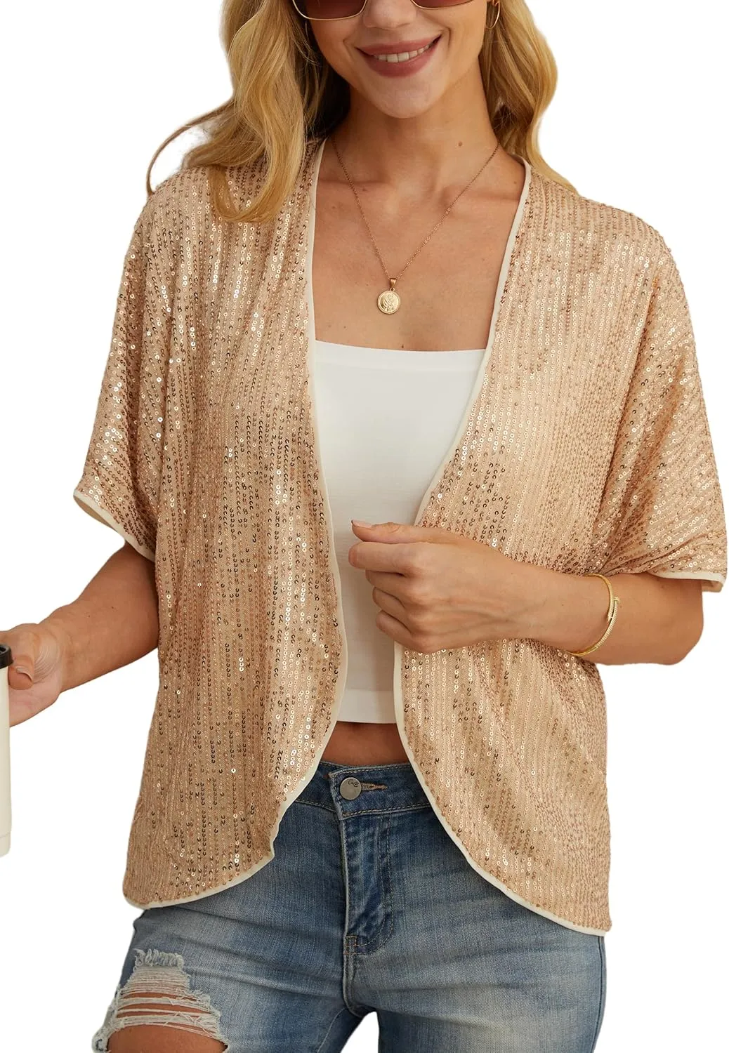 Women's Sequin Sparkle Lightweight Cardigan Casual Party Clubwear Cover Up Glitter Sequin Cardigan