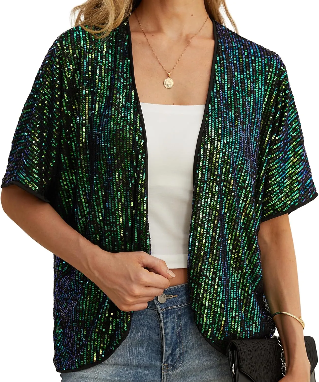 Women's Sequin Sparkle Lightweight Cardigan Casual Party Clubwear Cover Up Glitter Sequin Cardigan