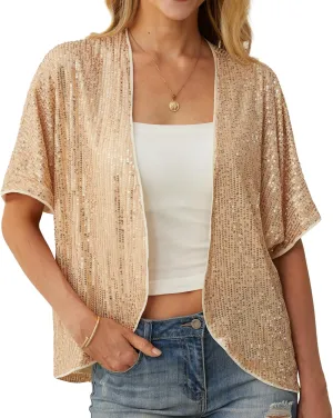 Women's Sequin Sparkle Lightweight Cardigan Casual Party Clubwear Cover Up Glitter Sequin Cardigan