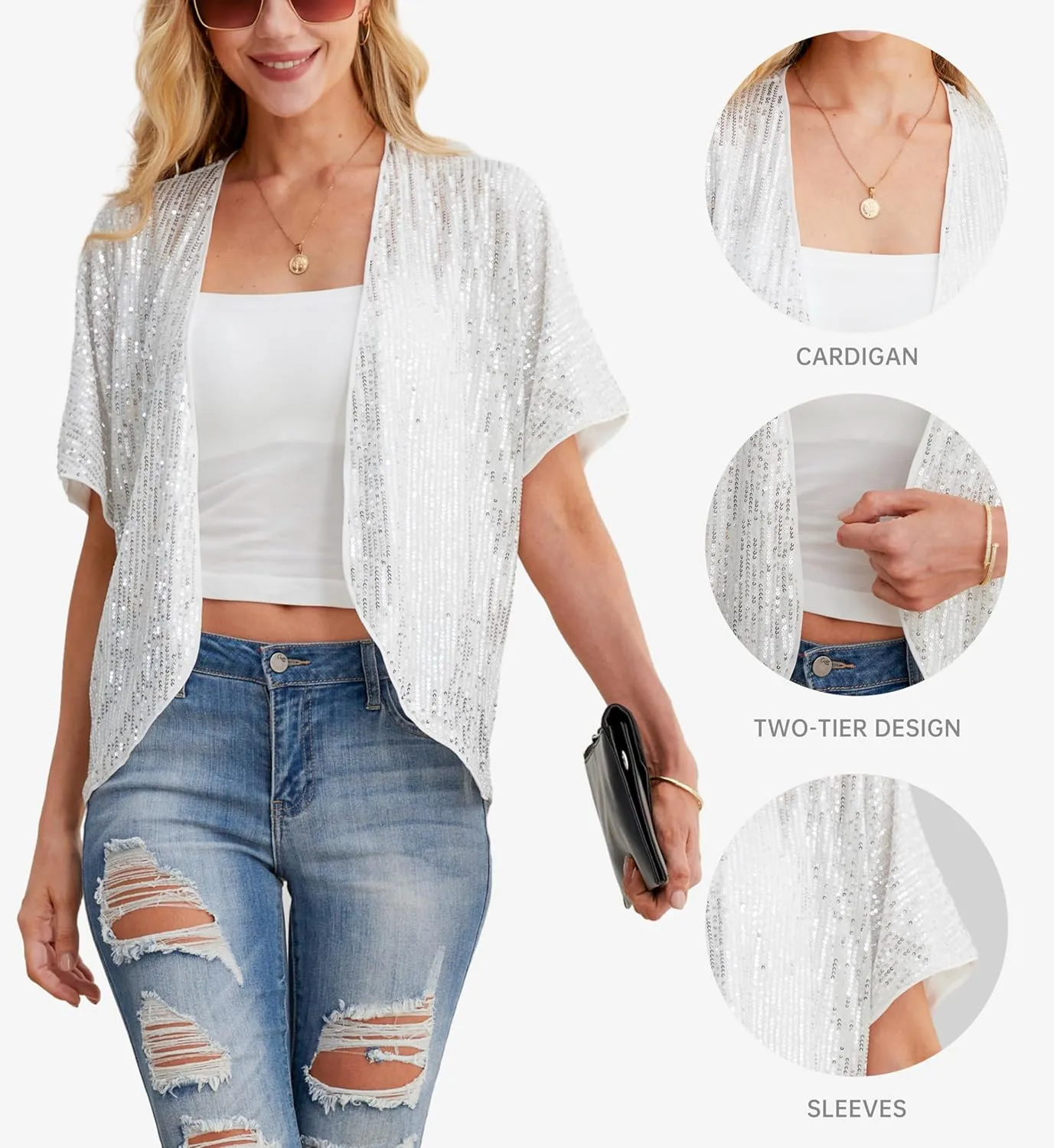 Women's Sequin Sparkle Lightweight Cardigan Casual Party Clubwear Cover Up Glitter Sequin Cardigan