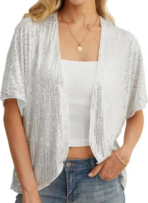 Women's Sequin Sparkle Lightweight Cardigan Casual Party Clubwear Cover Up Glitter Sequin Cardigan