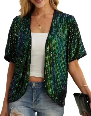 Women's Sequin Sparkle Lightweight Cardigan Casual Party Clubwear Cover Up Glitter Sequin Cardigan