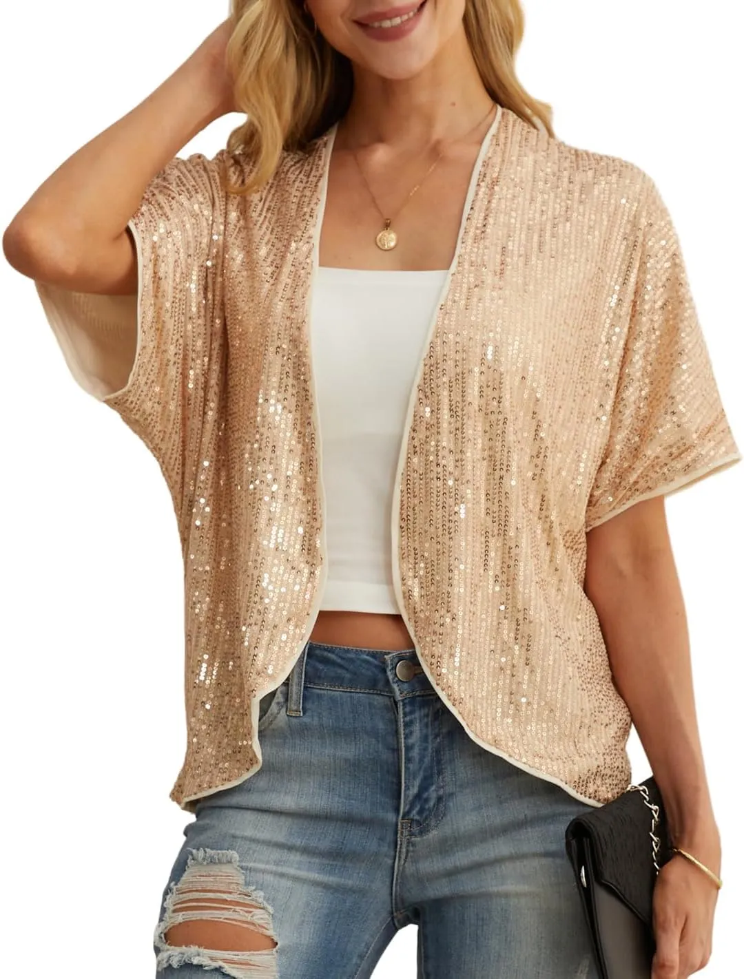Women's Sequin Sparkle Lightweight Cardigan Casual Party Clubwear Cover Up Glitter Sequin Cardigan