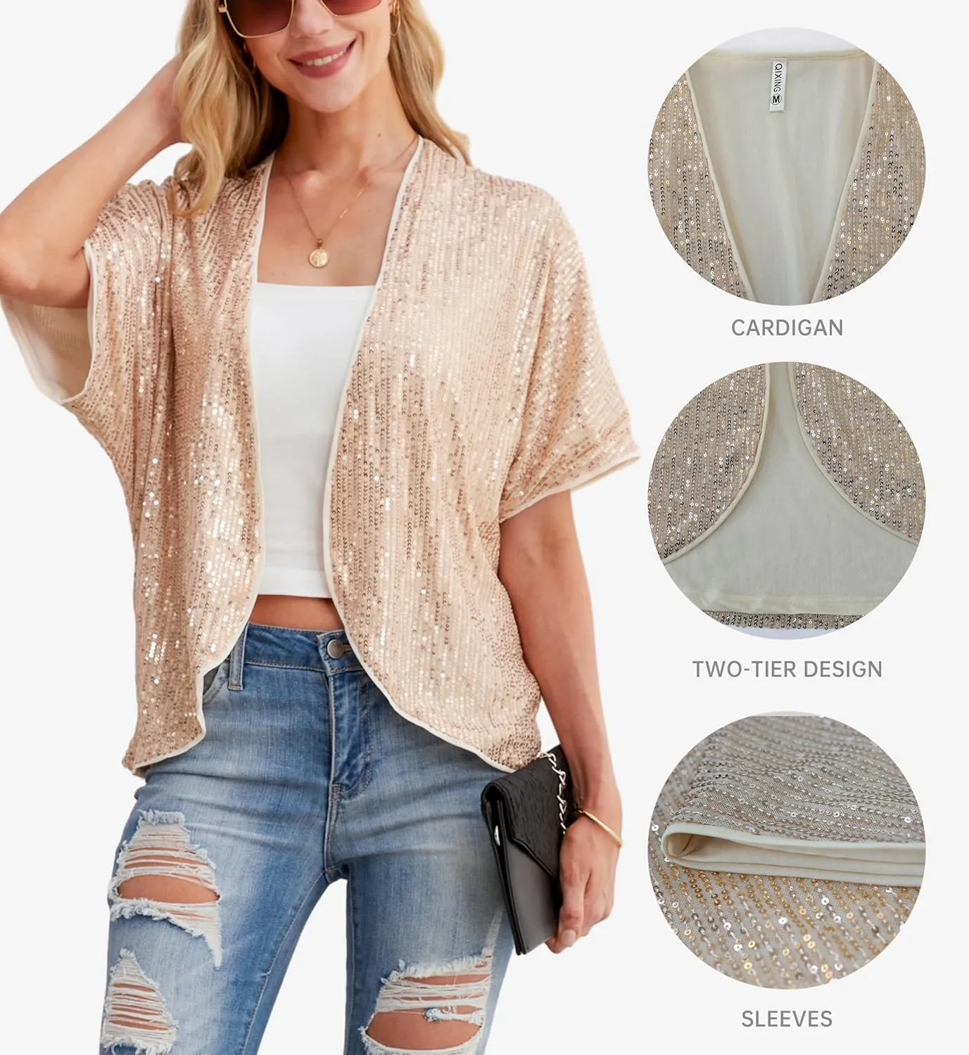 Women's Sequin Sparkle Lightweight Cardigan Casual Party Clubwear Cover Up Glitter Sequin Cardigan