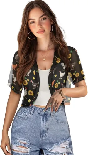 Women's Shrug Short Sleeve Open Front Chiffon Sheer Cardigan Lightweight Mesh Cropped Bolero Summer Casual Top