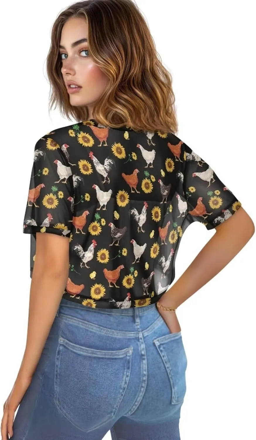 Women's Shrug Short Sleeve Open Front Chiffon Sheer Cardigan Lightweight Mesh Cropped Bolero Summer Casual Top