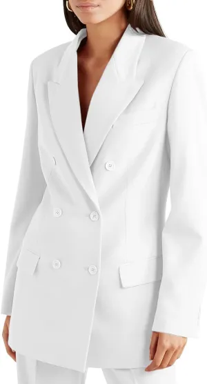 Womens Suit 2 Pieces Set Regular Style Notch Lapel Double Breasted Blazer Lady Set Work Suits (Blazer Pants)