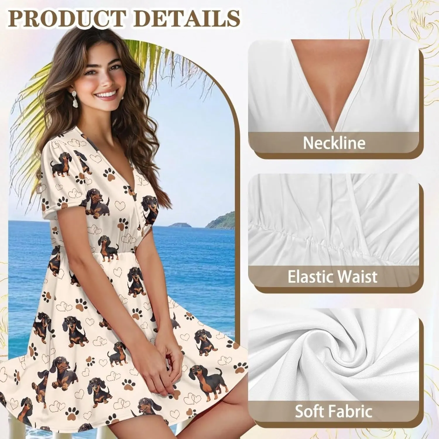 Womens Summer Dresses 2025 Loose V Neck Short Sleeve Sundresses S-2XL