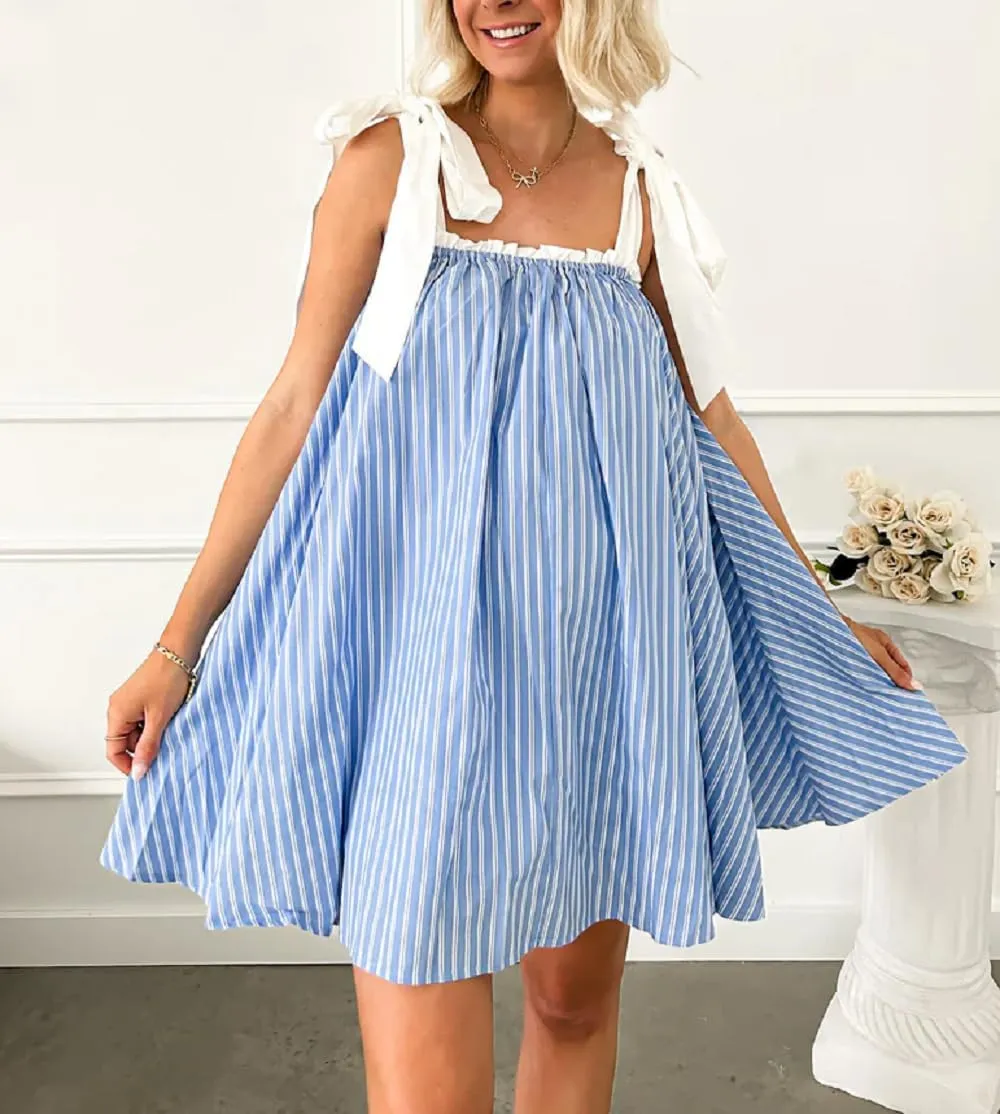 Women's Y2k Floral Print Mini Dress Bow Tie Shoulder Ruffle Babydoll A-Line Sundress Summer Going Out Dress