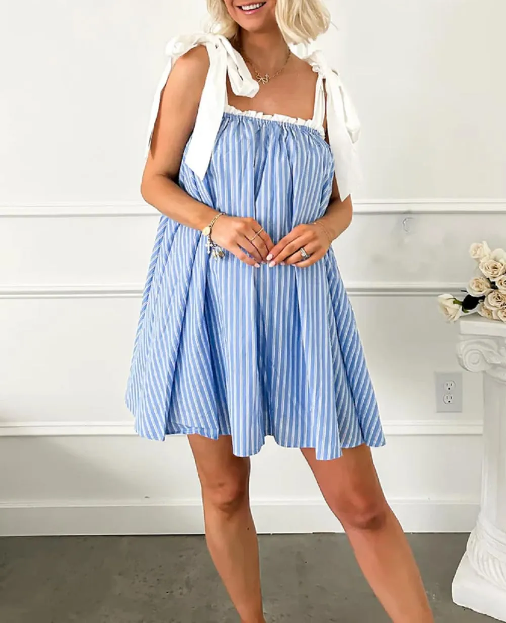 Women's Y2k Floral Print Mini Dress Bow Tie Shoulder Ruffle Babydoll A-Line Sundress Summer Going Out Dress