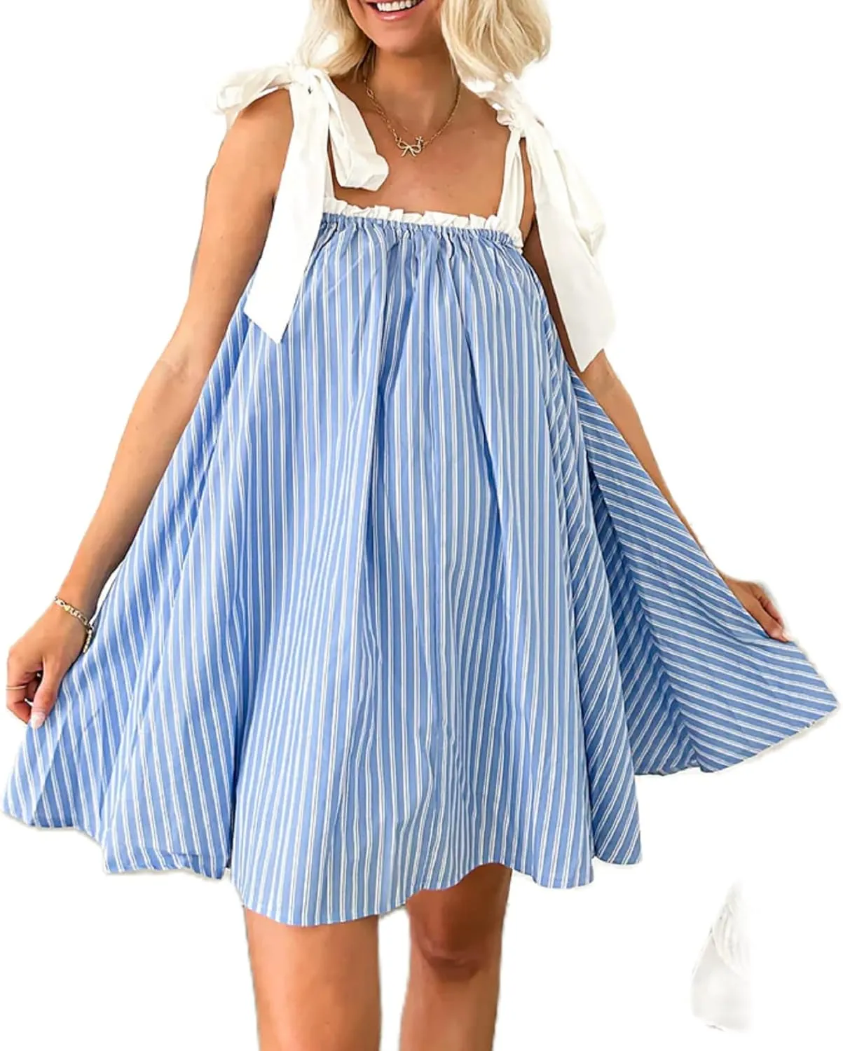 Women's Y2k Floral Print Mini Dress Bow Tie Shoulder Ruffle Babydoll A-Line Sundress Summer Going Out Dress