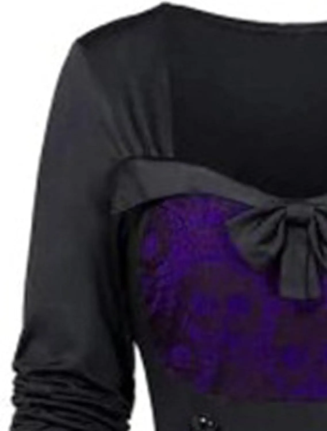 xxxiticat Women's Sequined Midi Dress Long Sleeve Square Neck Galaxy Color Patchwork Pleated Skirt Bow Tie Flare Dresses