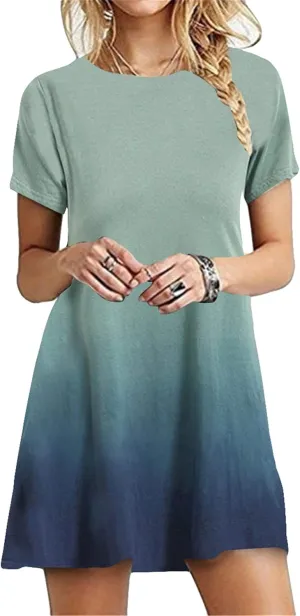 YMING Womens Casual Short Sleeve Sundress Summer Loose Fit T-Shirt Dress Crew Neck Swing Dresses Plus Size