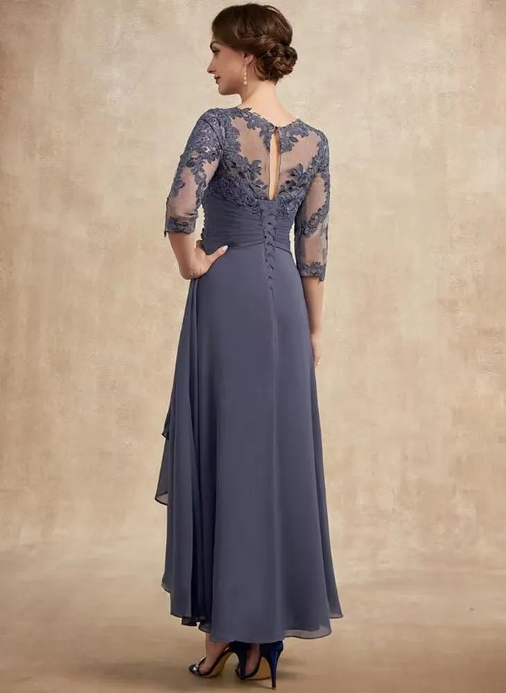 Yuxin Half Sleeve Tea Length Mother of The Bride Dresses for Wedding Lace Chiffon Formal Evening Party Gowns 820
