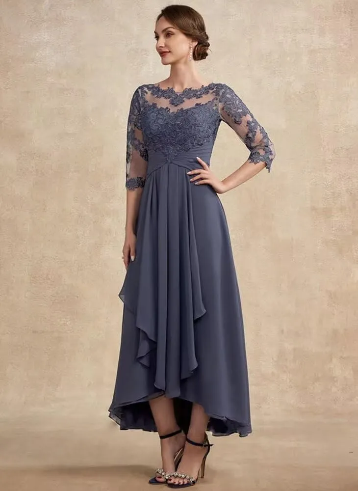 Yuxin Half Sleeve Tea Length Mother of The Bride Dresses for Wedding Lace Chiffon Formal Evening Party Gowns 820