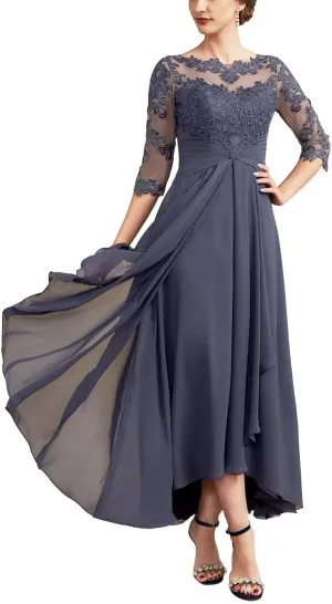 Yuxin Half Sleeve Tea Length Mother of The Bride Dresses for Wedding Lace Chiffon Formal Evening Party Gowns 820