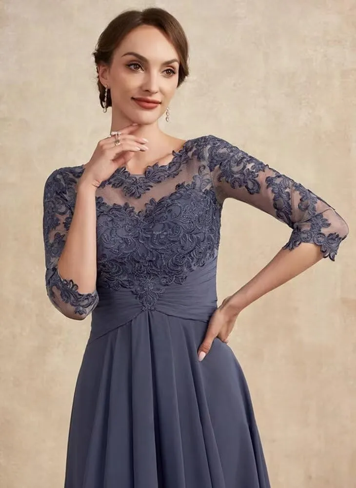 Yuxin Half Sleeve Tea Length Mother of The Bride Dresses for Wedding Lace Chiffon Formal Evening Party Gowns 820