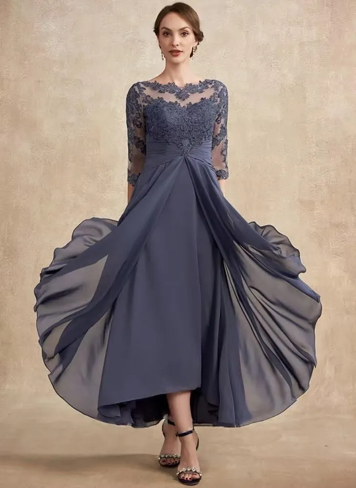 Yuxin Half Sleeve Tea Length Mother of The Bride Dresses for Wedding Lace Chiffon Formal Evening Party Gowns 820