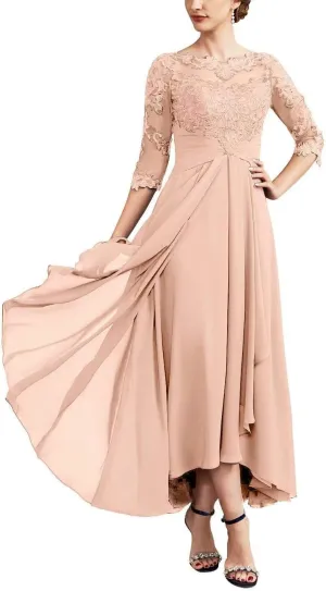 Yuxin Half Sleeve Tea Length Mother of The Bride Dresses for Wedding Lace Chiffon Formal Evening Party Gowns 820