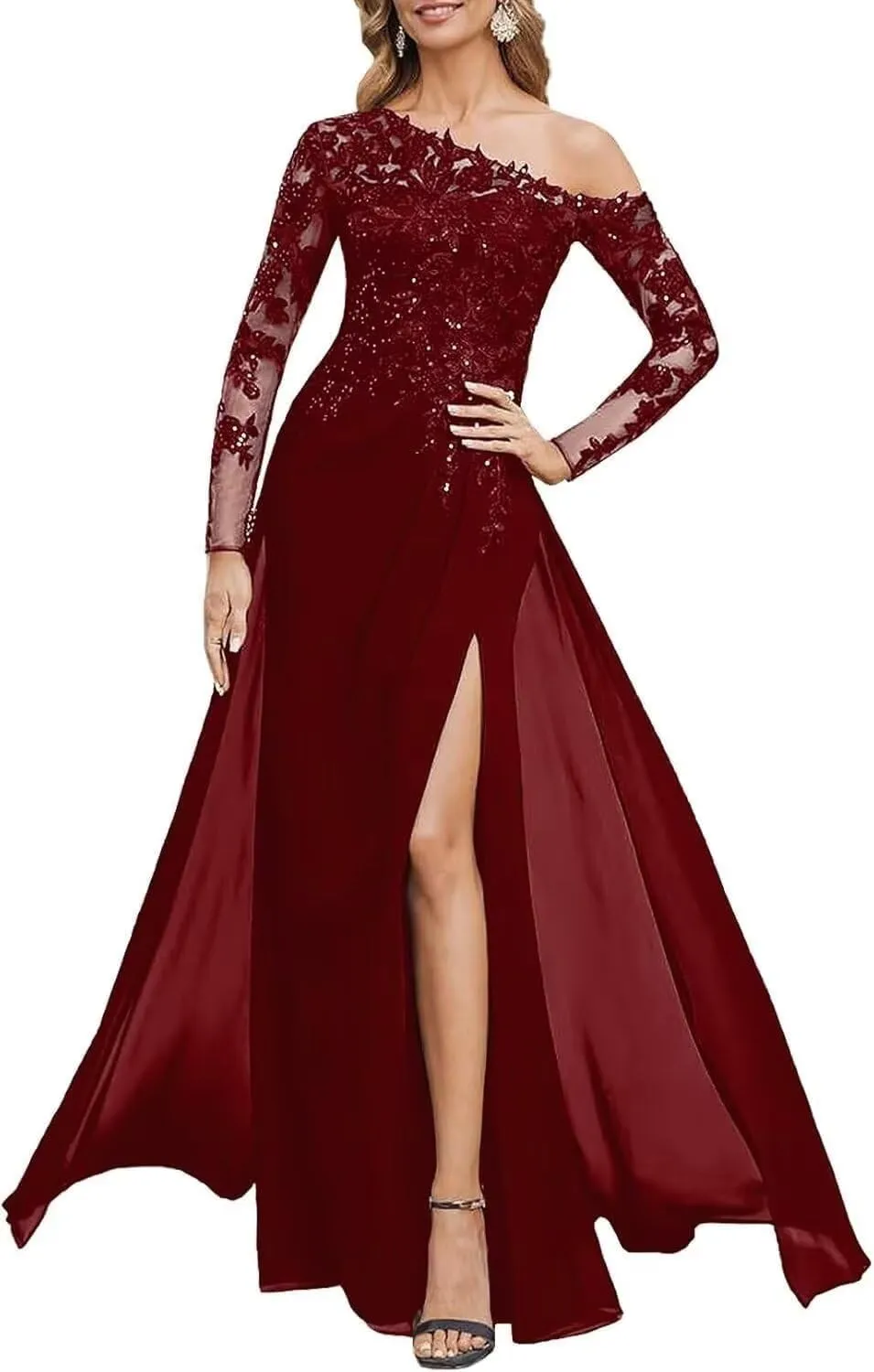 Yuxin Mother of The Bride Dresses for Wedding 2025 Long Sleeve Chiffon Lace Applique A Line Formal Evening Gowns 956