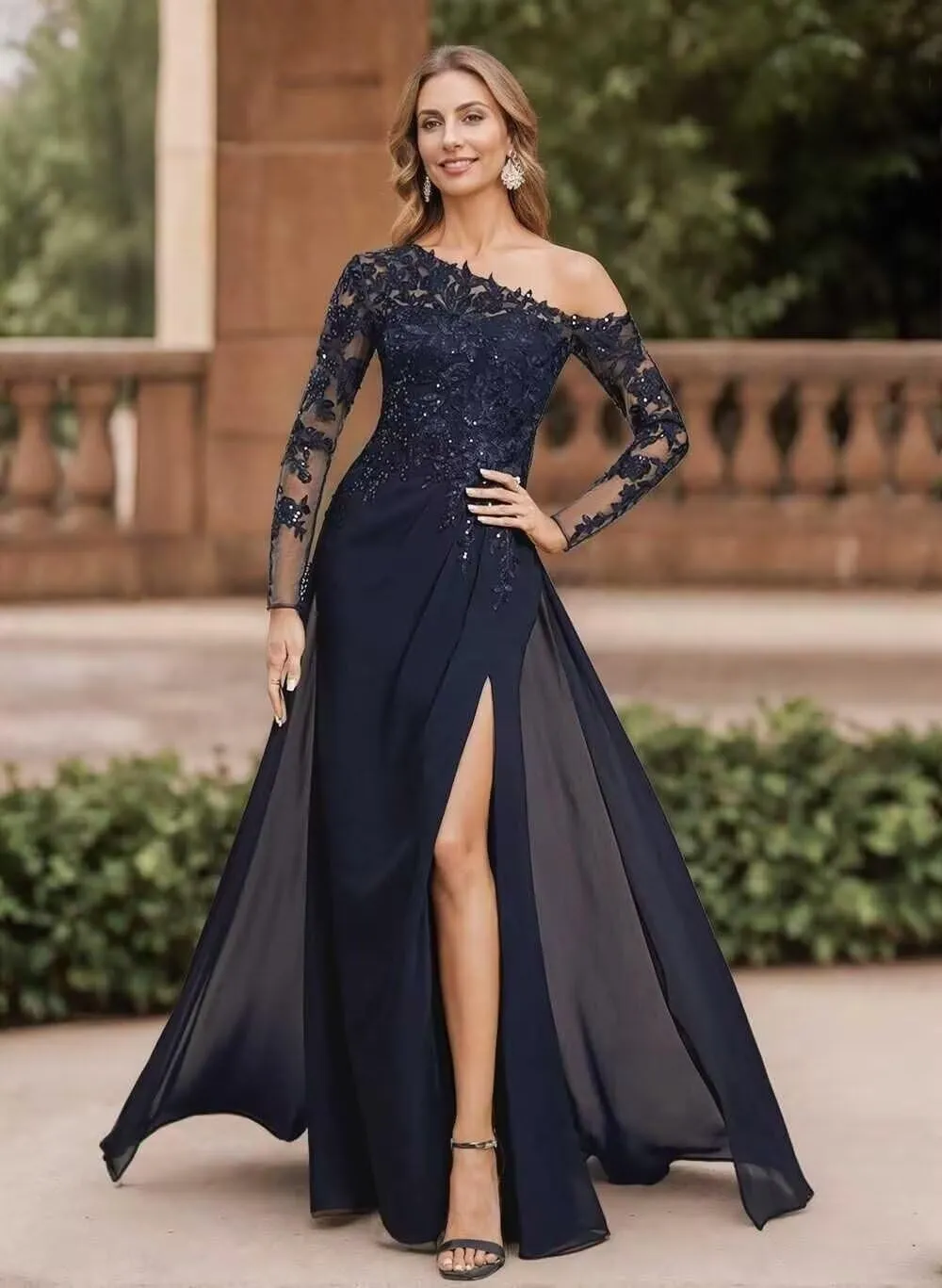 Yuxin Mother of The Bride Dresses for Wedding 2025 Long Sleeve Chiffon Lace Applique A Line Formal Evening Gowns 956