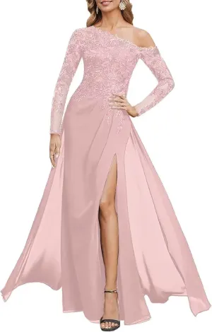 Yuxin Mother of The Bride Dresses for Wedding 2025 Long Sleeve Chiffon Lace Applique A Line Formal Evening Gowns 956