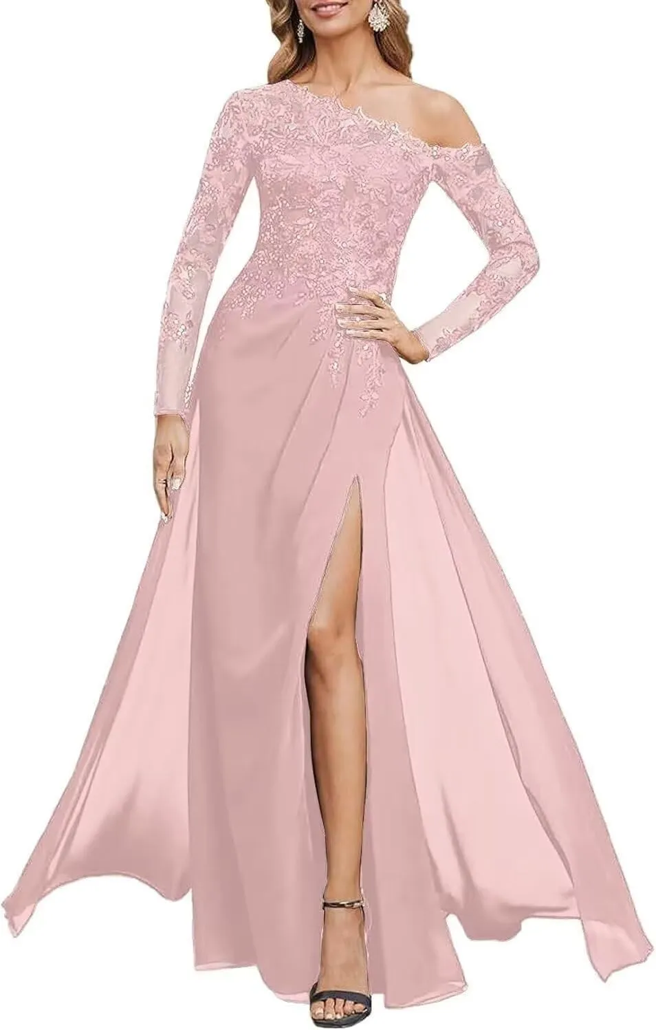 Yuxin Mother of The Bride Dresses for Wedding 2025 Long Sleeve Chiffon Lace Applique A Line Formal Evening Gowns 956