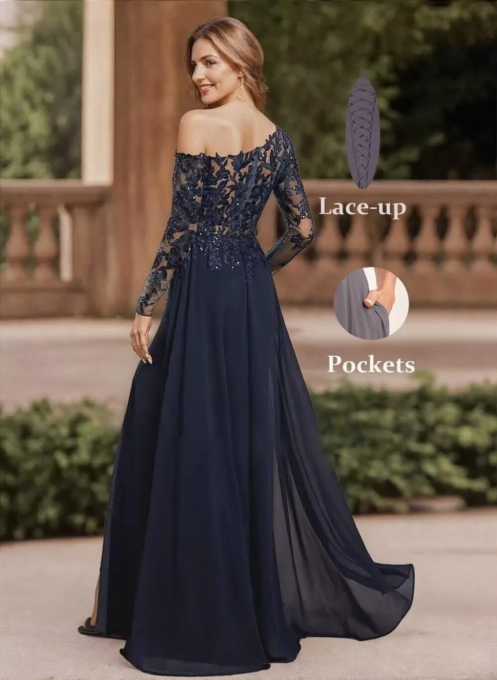 Yuxin Mother of The Bride Dresses for Wedding 2025 Long Sleeve Chiffon Lace Applique A Line Formal Evening Gowns 956