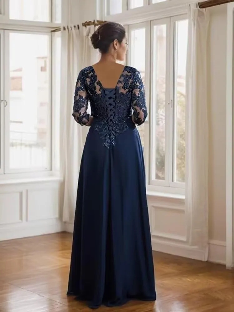 Yuxin Mother of The Bride Dresses for Wedding 3/4 Sleeve Chiffon Long Lace Sequin Formal Evening Gowns for Women 955