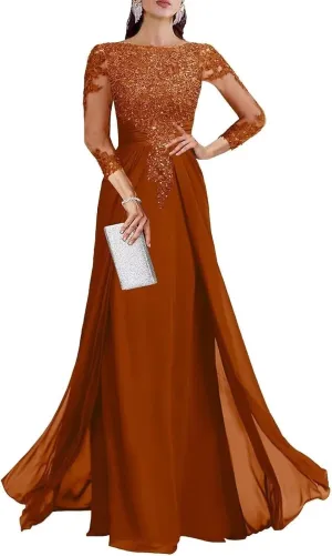 Yuxin Mother of The Bride Dresses for Wedding 3/4 Sleeve Chiffon Long Lace Sequin Formal Evening Gowns for Women 955