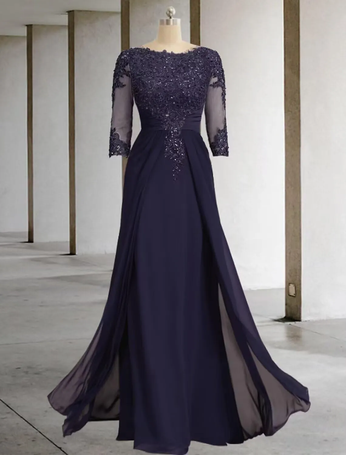 Yuxin Mother of The Bride Dresses for Wedding 3/4 Sleeve Chiffon Long Lace Sequin Formal Evening Gowns for Women 955