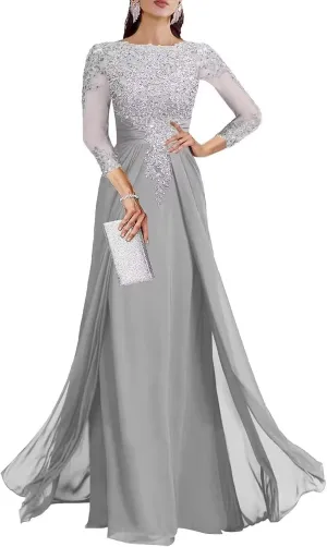 Yuxin Mother of The Bride Dresses for Wedding 3/4 Sleeve Chiffon Long Lace Sequin Formal Evening Gowns for Women 955