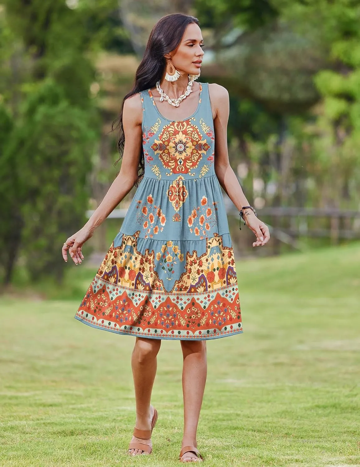 Zeagoo Womens Summer Sundress Boho Floral Casual Tank Dresses with Pockets Sleeveless Tiered Swing A Line Beach Dress