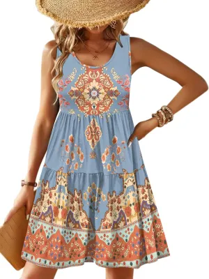 Zeagoo Womens Summer Sundress Boho Floral Casual Tank Dresses with Pockets Sleeveless Tiered Swing A Line Beach Dress