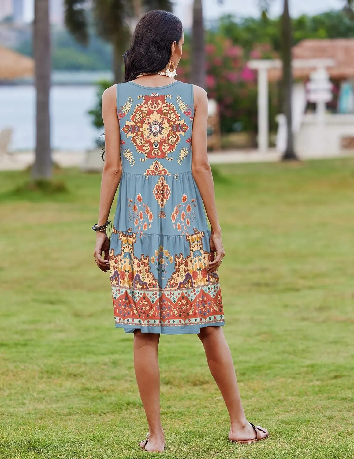 Zeagoo Womens Summer Sundress Boho Floral Casual Tank Dresses with Pockets Sleeveless Tiered Swing A Line Beach Dress