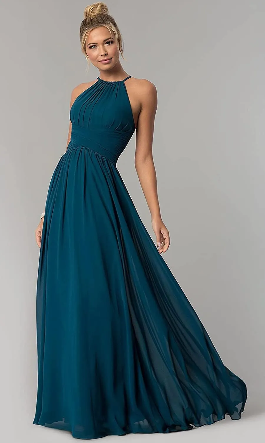 Zoghoo Long Bridesmaid Dresses for Wedding Chiffon Ruched Formal Evening Dress