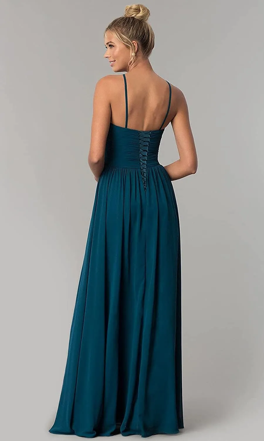 Zoghoo Long Bridesmaid Dresses for Wedding Chiffon Ruched Formal Evening Dress