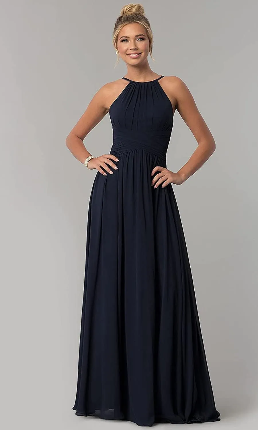 Zoghoo Long Bridesmaid Dresses for Wedding Chiffon Ruched Formal Evening Dress